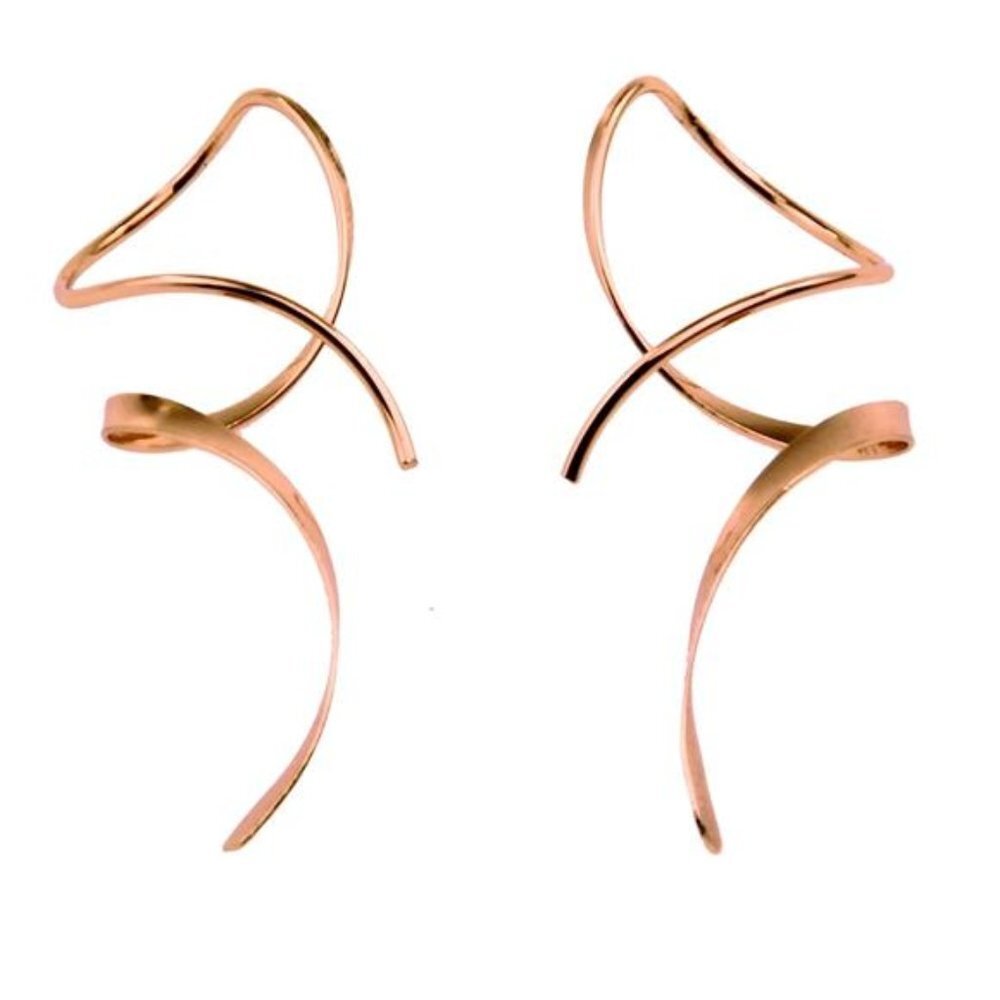 14K rose gold pair Earrings for Women Spiral threader earrings